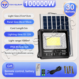Tonys Solar Flood Light 100000W Waterproof IP68 Solar LED Outdoor Lighting With Remote  Control Wide irradiation range White Light 30-year warranty