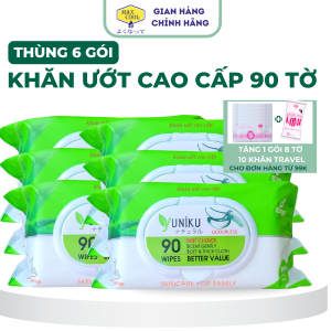 Combo 5 gói khăn ướt cao cấp Yuniku 90 tờ xanh lá không hương an toàn cho bé