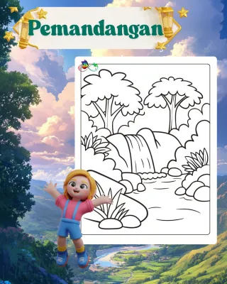 50 Lembar Kertas Mewarnai Tema Pemandangan