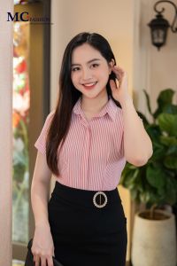 Sơ mi nữ ngắn tay thiết kế kẻ sọc Mcfashion tím xanh dương hồng chất Modal từ thiên nhiên A 730