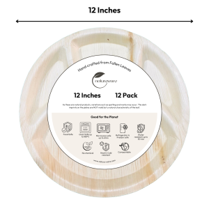 Compostable Palm Leaf 12" 4-Compartment Tray 12-unit Pack Eco-Friendly Biodegradable Disposable Recyclable Natural