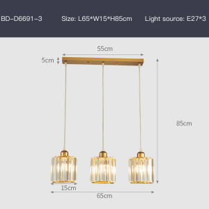 【Free Bulb】Modern Transparent Crystal Chandelier Nordic LED Simple Living Room Pendant Light Dining Room Light