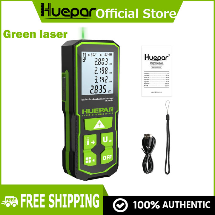 Huepar Green Laser Distance Meter with LCD Display and Angle Sensor ...