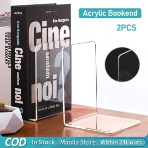 2PCS Acrylic Transparent Bookends L-shaped Clear Bookends Desktop Organizer Bookshelf Office School Supplies (12*12*17.5cm)