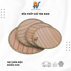 Đĩa Phíp Giả Tre Đan Mẹt Nhựa Giả Mây Tròn Vuông Đựng Đồ Ăn Trưng Bày Bún Đậu Trái Cây Tiện Lợi