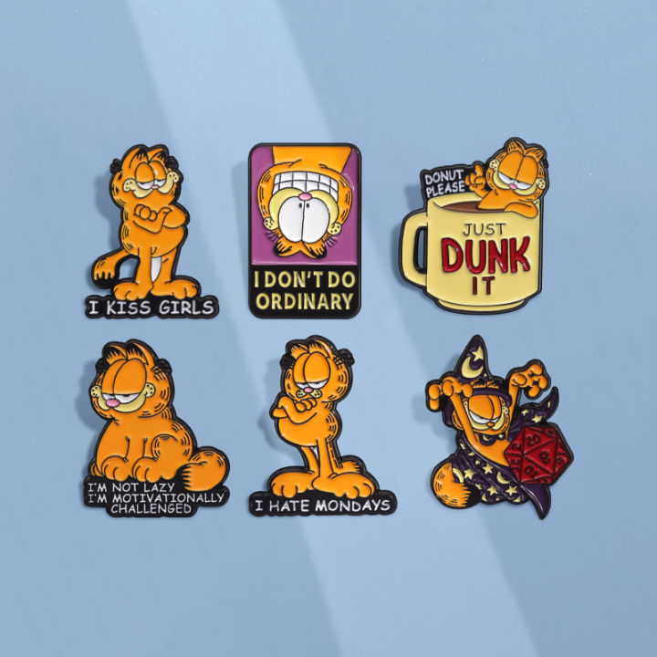 Cartoon Garfield Collection Enamel Brooch Fashion Clothing Accessories ...