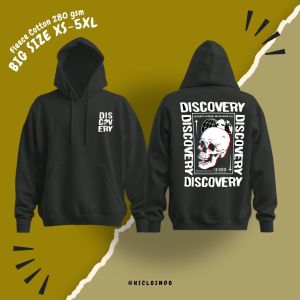 Hoodie Jumper Sweater Pocket Black Colour Discovery Big Size XS-5XL Bahan Fleece Katun