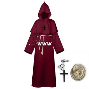 🧛🧛🧛ผู้ใหญ่ Man Wizard เครื่องแต่งกายยุคกลาง Monk Friar Robe Christian Priest Hooded Cape Grim Reaper คอสเพลย์ Robe ฮาโลวีนเครื่องแต่งกาย เสื้อคลุม ฮาโลวีน ลัทธิบูชายันต์ ชุดนักบวช ชุดครูเซเดอร์ ชุดพ่อมด วิสาจ