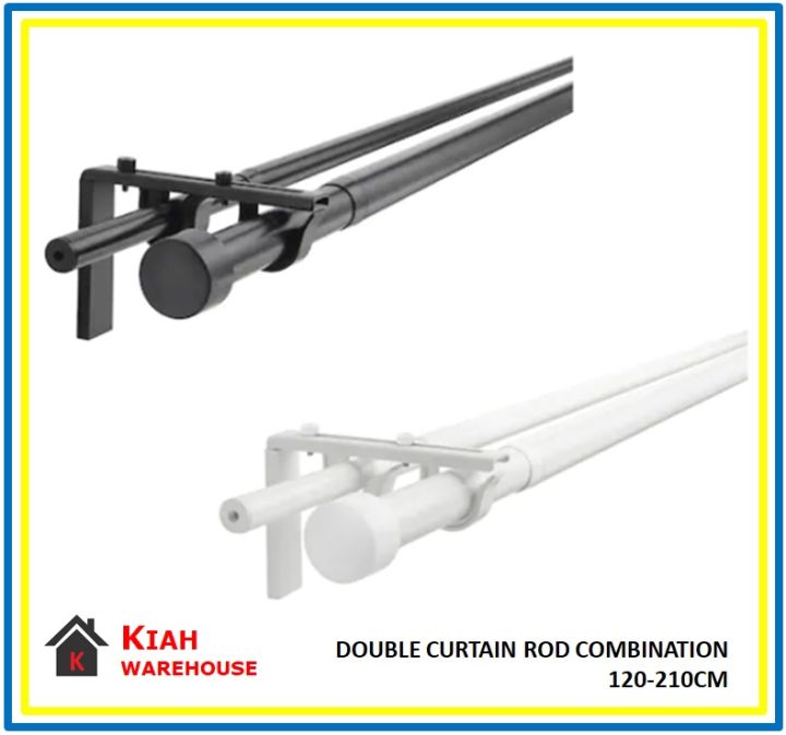 𝗦𝗘𝗧 𝗟𝗘𝗡𝗚𝗞𝗔𝗣 HUGAD RACKA Double Or Single Layer Curtain Rod Set Batang Kayu Rail Langsir Dua
