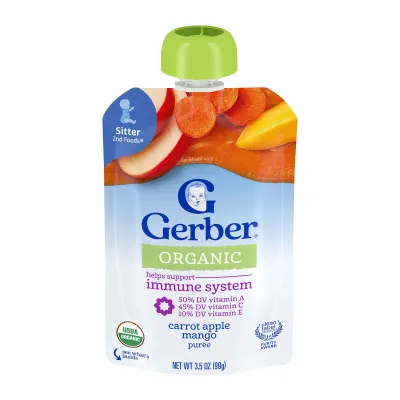 Gerber Organic Pouch Purees Carrot Apple Mango Baby Food 99G - From 12 Months