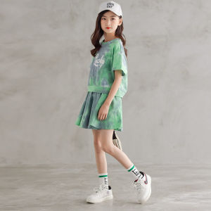 2 Pieces Set Girls Dress with T-shirt Korean Style Dress Suit Pants Dresses Dye-dry Suit For Girls Dress Sports Suit Size 120-170