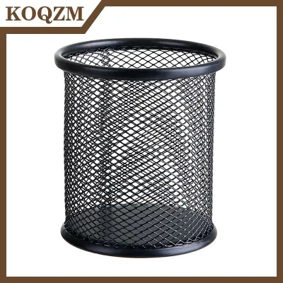 KOQZM Sắt giữ bút rỗng Máy tính để bàn lưu trữ xô sinh viên văn phòng phẩm đa chức năng văn phòng màu đen tròn vuông giữ bút