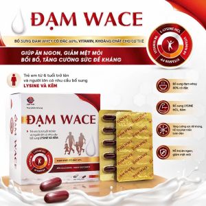 ĐẠM WACE – BỔ SUNG ĐẠM WHEY ĐỒNG HÀNH CÙNG SỨC KHỎE MỖI NGÀY Khi chế độ ăn hằng ngày chưa cung cấp đầy đủ đạm vitamin và khoáng chất việc bổ sung dinh dưỡng phù hợp sẽ giúp cơ thể duy trì trạng thái khỏe khoắn và năng động hơn. Đạm Wace là thực phẩm