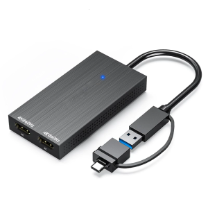 USB3.0 to 2 HDTV Converter for Simultaneous 4K 30Hz and 1080p 60Hz Output on Double Monitors