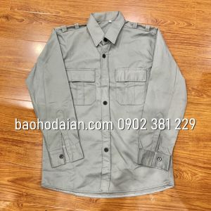 Áo bảo vệ màu xám dài tay vải kaki 65/35 thấm hút mồ hôi