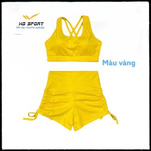Bộ tập Gym Yoga Nữ Áo Bra Kèm Mút Quần Đùi Dây rút Hg Sport BD106
