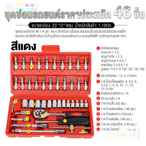 ชุดเครื่องมือ บล็อกชุด ชุดเครื่องมือช่าง 46ชิ้น ขนาด 1/4" พร้อมกล่องกันกระแทก ไขควง SKY