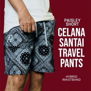 "Celana Pendek Paisley Streetwear Pria – Pinggang Karet Tali Serut Resleting & Kancing 2 Kantong Samping & 2 kantong Belakang" katun Twiil