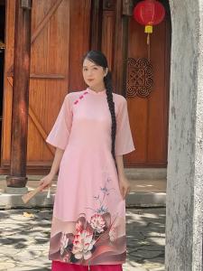 Áo dài cách tân dáng suông in 3D tay ánh kim dành cho nữ AD032