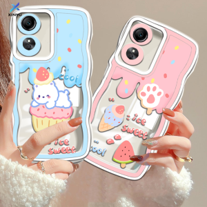(Lokal Ready) Xinyu Casing hp OPPO A38 A18 A58 A78 A17 A17k OPPO A16 A16K A16e A57 A77s A15 A15S A12 A5S A54 A7 A95 A3S A11k A53 A33 A31 2020 A52 A92 F9 A76 A9 2020 Casing Ponsel Pasangan Manis Beruang Es Krim Tepi Bergelombang Soft Case