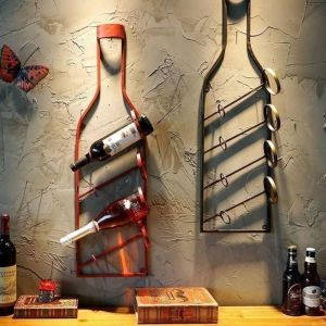LINSBAYWU Wall Mounted Oversized Retro Wine Rack Decoration Iron Wine Bottle Storage Organizer Durable Display Wall Hanging Wine Holder Home Restaurant