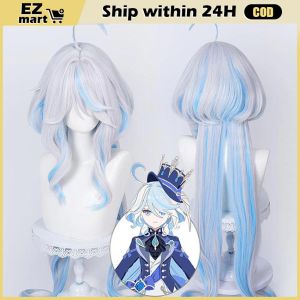 100cm Long Furina Wig Genshin Impact Fontaine Focalors Cosplay Silver Gray Wig Cosplay Anime Wigs Heat Resistant Synthetic Wigs