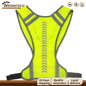 [Winnereco Flagship Mall] 5Pcs Reflective Running Vest High Visibility Vest Adjustable Lightweight Running Vest with Pocket Safety Vest for Night Running