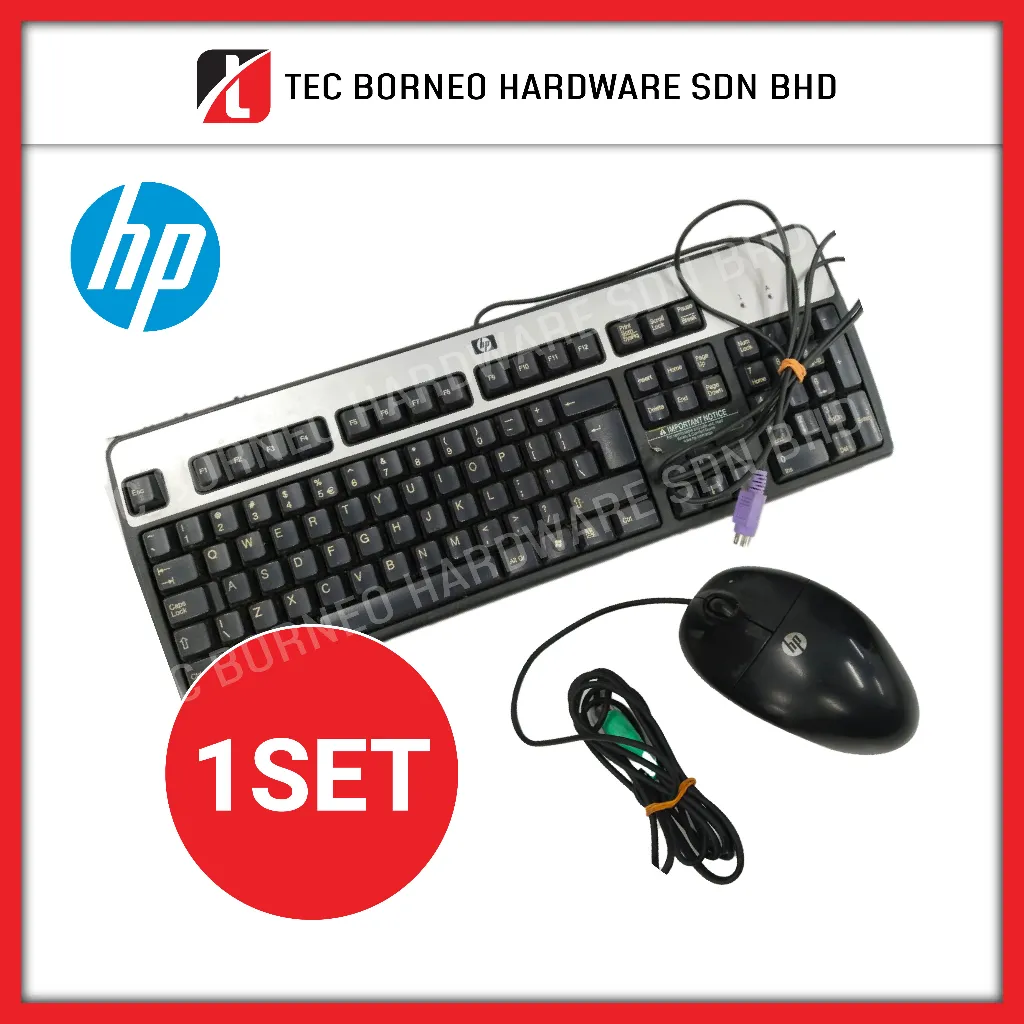 TEC HP 104 Keys Wired Keyboard Black and Silver - KB-0316 HP 537748-001 PS/2 PS2 Optical Two Button Scroll Mouse