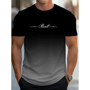 Gradient Reset Letter 3D Printed T-shirt Summer Outdoor Casual Sports Quick Drying Short Sleeve Top Plus Size Men Clothing S-5XL