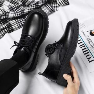 Korean Martin Boots For Men School Black Leather Shoes For Men Height Increasing Fashion Chelsea Boots