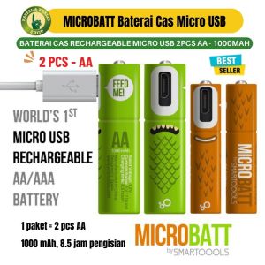 MICROBATT Baterai Cas Rechargeable Micro USB 2PCS AA - 1000mah - Green