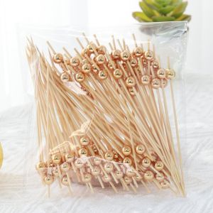 EUYRT 100pcs 12cm Length Bamboo Food Picks Snack Fork Skewer Disposable Pearl Fruit Picks Decorative Versatile Fruit Sticks Wedding Party