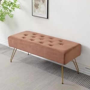 FFBH Simple Rectangular Stool Velvet Fabric Soft Sofa Seat Solid Wood Frame Shoe Bench Indoor Multifunctional Living Room Furniture Q9Z6P