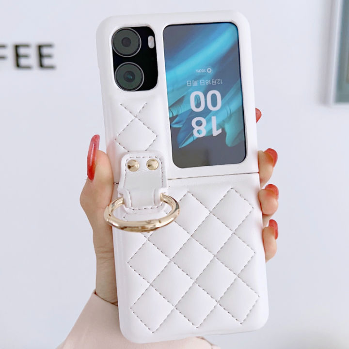 Hoce เคสโทรศัพท์หนังแท้ลายเพชรสำหรับ Oppo ค้นหา N2พลิกแบบพกพากันรอยนิ้วมือตาข่ายพร้อมห่วงจับแหวน 7485