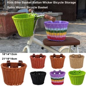 DFGFIN Rattan Wicker Kids Bike Basket with Belt 181412cm/211616cm Retro Woven Bicycle Basket  10 Colors Rattan Wicker Bicycle Storage Bag Bicycle Accessories