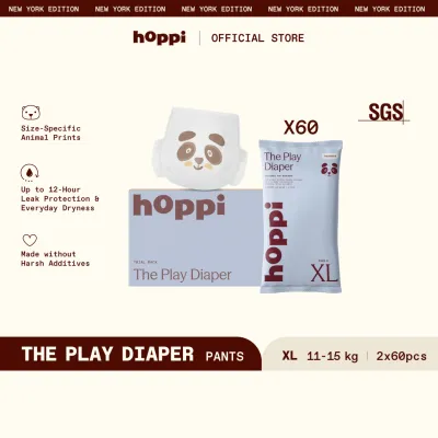 (Travel Pack Carton) Hoppi Play Diaper Pants INSTANT ABSORPTION M120/L120/XL120/XXL120 (2s x 60 Packs)