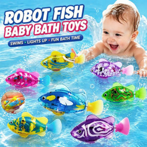 Electric Swimming Fish Toy Baby Bath Toy with Lights Interactive Water Floating Robot Clownfish for Kids Sea Animal Gift