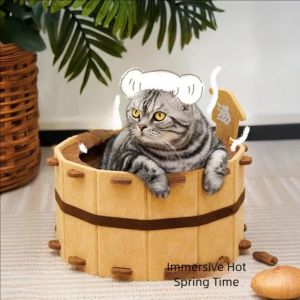 YITAQI Wear-resistant Bathtub Cat House Semi-Enclosed Barrel Shape Felt Cat Bed Pet Furniture Comfortable Cat Bed Cave Four Seasons