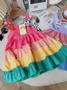 Váy 2 dây bé gái đi biển màu cầu vồng