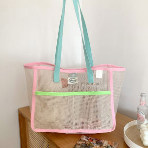 Korean Large-sized Mesh Handbag Water-draining Mesh Beach Bag Large-capacity Waterproof Storage Bag