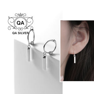 Khuyên tai bạc 925 tròn mặt thanh chữ nhật dài bông nữ S925 HOOP QA SILVER Earrings EA231202