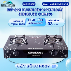 Bếp gas dương kính Sunhouse 2 vùng nấu model SHB3365