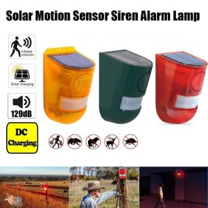 【 Alarm】New 129dB Loud Sound Solar Alarm Light Sound + Flash Warning Motion Sensor Siren Outdoor Waterproof For Security Systems Farm Guard Thief Animal Resistant