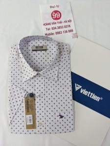 [Việt Tiến Sale] Sơ Mi Ngắn Tay - Slim Fit (dáng áo ôm tôn dáng) - Vạt Bầu - Họa tiết hình bông tuyết trên nền trắng - size M 40 (lẻ size)