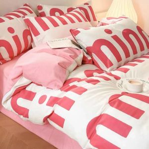 ins Cartoon Washed Cotton Bedding Set of Four Pieces Duvet Cover Student Dormitory Bedding Set of Three Pieces Suitable for All Seasons LZD