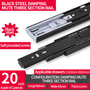 Ray Trượt Ngăn Kéo Ray Trượt Ray Trượt Giảm Xóc Dày Cho Tủ Bằng Thép Không Gỉ Ray Trượt Không Tiếng Ồn Ba Đoạn Màu Đen 12 Inch Đến 24 Inch (Theo Cặp)