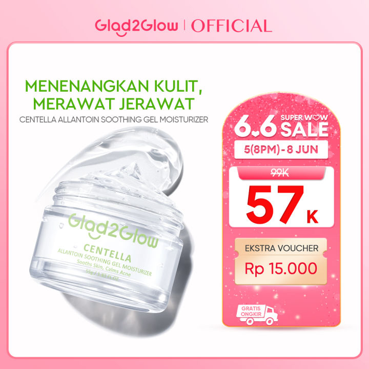 [55g] Glad2Glow Centella Allantoin Soothing Gel Moisturizer 55g Glad2Glow Moisturizer g2g Krim Wajah Pelembab Wajah Centella Moisturizer Acne Facial Cream Day Cream Night Cream Cream Malam Cream Siang Cream Wajah