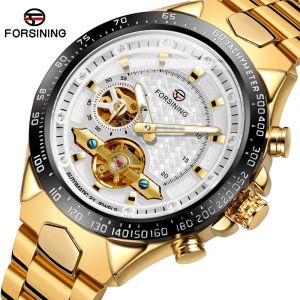 Original Forsining Automatic Mechanical Watch Mens Hollow Stainless Steel Business Sports Double Dial Mechanical Clock. gifts for men
