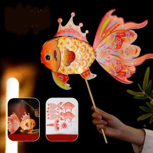 okdeals01 mid autumn festival lantern 灯笼中秋节 Ancient Style Fish Lantern Handheld Luminous Mid-Autumn Festival DIY Lantern Creative Craft DIY Material Kit Handmade Lantern Moon Festival