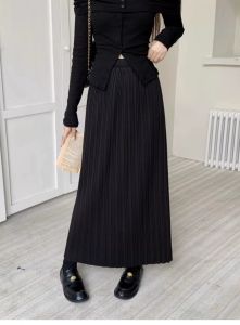 Korean Dress✨กระโปรง🎉ผ้าซิ่นสำเร็จรูปสตรี กระโปรงจับจีบยาวปานกลาง กระโปรงทรงตรงเอวสูงทรงเดรป